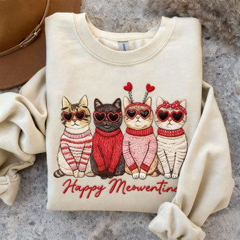 Feline Love - Charming Valentine Cat Embroidered Sweatshirt Gift - Thegiftio UK