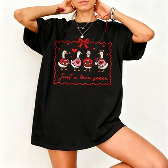 Affectionate Goose Embroidered Unisex T-shirt for Valentine's Day - Thegiftio UK