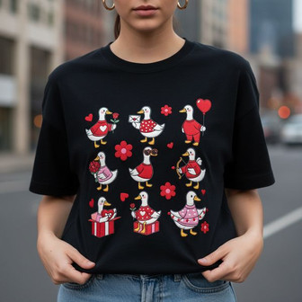 Amusing Goose Love Embroidered Unisex T-shirt for Valentine's Day - Thegiftio UK