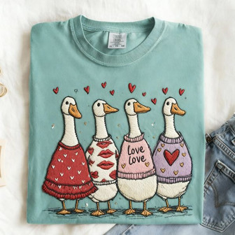 Cute Goose Lover - Funny Valentine Embroidered Comfort Colors T-shirt - Thegiftio