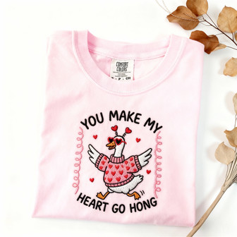 Cute Goose Valentine - Hilarious Embroidered Comfort Colors T-shirt - Thegiftio UK