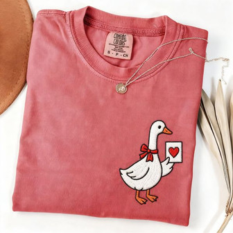 Embroidered Comfort Colors T-shirt - Sweet Love Goose Design Tee - Thegiftio UK