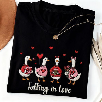 Embroidered Unisex T-shirt - Lovestruck Goose For Valentine - Thegiftio UK