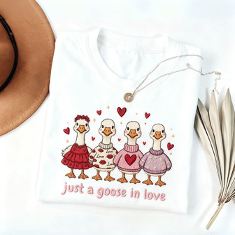 Embroidered Unisex T-shirt - Romantic Goose Valentine Gift - Thegiftio UK