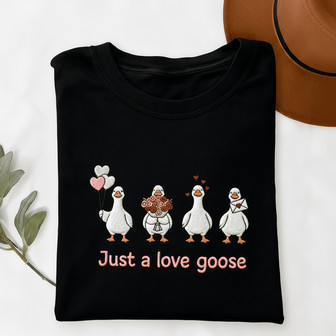 Embroidered Unisex T-shirt - Sweet Love Goose Valentine Gift - Thegiftio UK