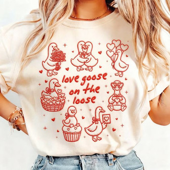 Hilarious Goose Valentine's Day Embroidered Comfort Colors T-shirt - Thegiftio UK