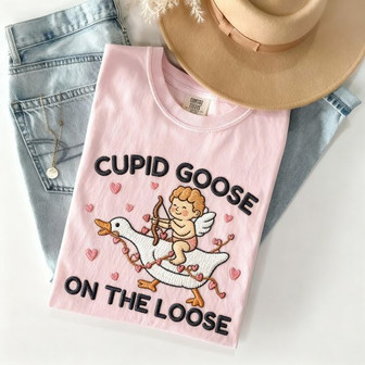 Playful Goose Valentine Embroidered Comfort Colors T-shirt Gift - Thegiftio UK