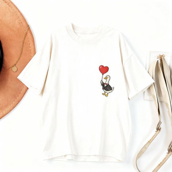 Quirky Goose Design Embroidered Unisex T-shirt For Valentine - Thegiftio UK
