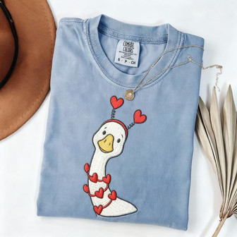 Quirky Goose Valentine Embroidered Comfort Colors T-shirt Gift - Thegiftio UK