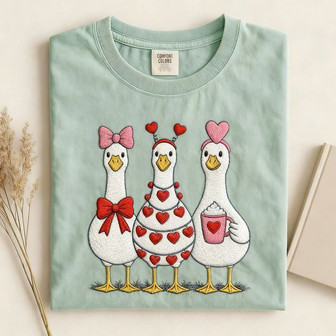 Quirky Valentine Goose Fun - Embroidered Comfort Colors T-shirt - Thegiftio UK