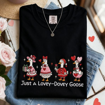 Quirky Valentine Goose Fun - Embroidered Comfort Colors T-shirt - Thegiftio UK