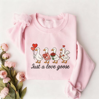 Romantic Goose Embroidery Sweatshirt - Valentine's Day Gift Idea - Thegiftio UK