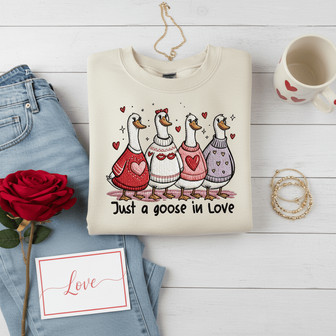 Romantic Goose Valentine Gift - Embroidered Sweatshirt - Thegiftio UK