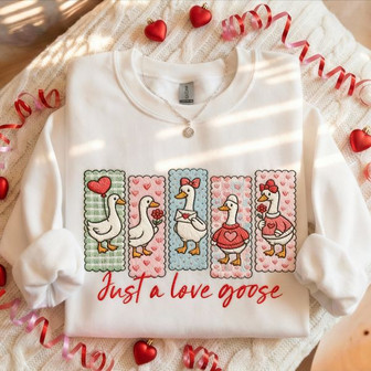 Sweet Silly Goose Embroidered Sweatshirt for Valentine's Day Lover - Thegiftio UK