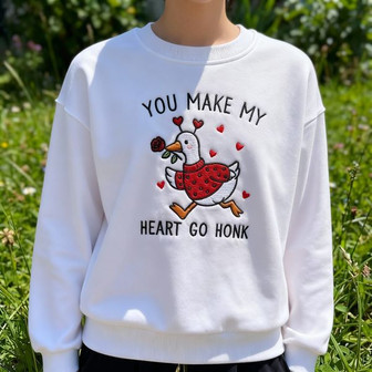 Sweetheart Goose Embroidered Sweatshirt - Adorable Valentine Gift - Thegiftio UK