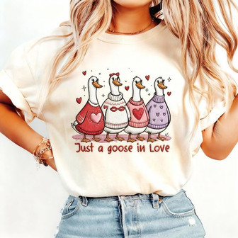 Valentine's Day Love Goose - Embroidered Comfort Colors T-shirt - Thegiftio UK