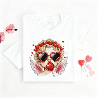 Cherish Love - Embroidered Unisex T-shirt with Cute Cupid for Valentine - Thegiftio UK