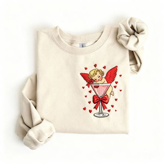 Flirty Cupid Martini Valentine Embroidered Sweatshirt Gift Idea - Thegiftio UK