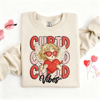 Flirty Cupid Vibes Embroidered Valentine's Sweatshirt Gift - Thegiftio UK