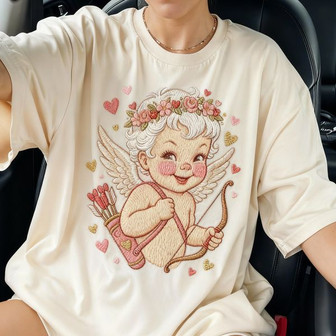 Galentine's Retro Cupid Embroidered Unisex T-shirt Gift for Her - Thegiftio UK