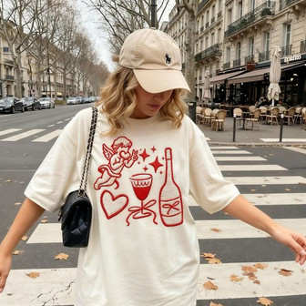 Heart Cupid Wine Lover Embroidered Comfort Colors T-shirt Gift - Thegiftio UK