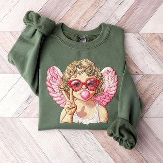 Nostalgic Valentine Cupid Embroidered Sweatshirt Gift Idea - Thegiftio UK