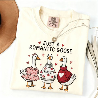 Sweetheart Valentine Goose Embroidered Comfort Colors T-shirt - Thegiftio UK
