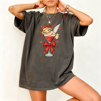 Sip Love - Embroidered Cupid Martini Comfort Colors T-shirt Gift - Thegiftio UK