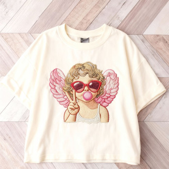 Valentine Retro Baby Cupid Comfort Colors Embroidered T-shirt - Thegiftio UK