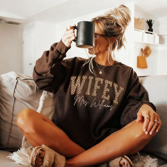 Leopard Wifey Embroidered Sweatshirt - New Wife, Fiance, or Bride Gift - Thegiftio