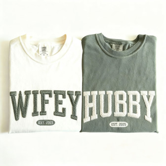 Perfect Pair Embroidered Comfort Colors T-shirt - Wifey Hubby Gift - Thegiftio UK