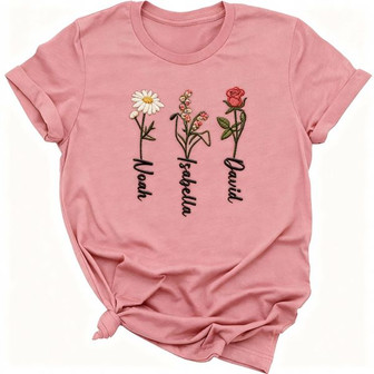 Custom Grandkids Flower Name Embroidered Unisex T-shirt Gift - Thegiftio UK