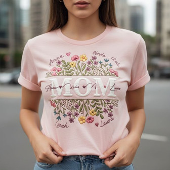 Custom Kid Name Embroidered Unisex T-Shirt Gift for Mom - Thegiftio UK