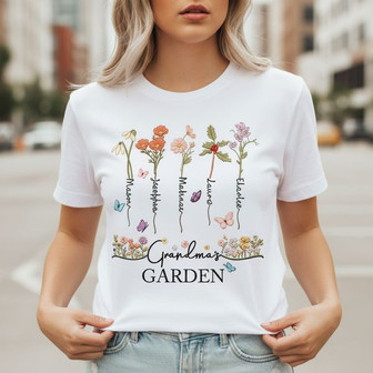 Customized Grandma Garden Floral Embroidered Unisex T-Shirt - Thegiftio