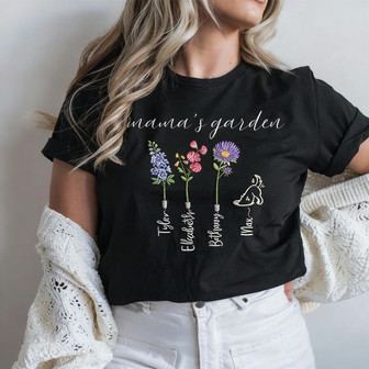 Embroidered Unisex T-Shirt - Personalized Birth Flower & Pet Gift for Mom - Thegiftio UK