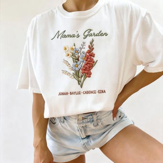 Floral Mama's Garden Embroidered Comfort Colors T-shirt Gift - Thegiftio UK