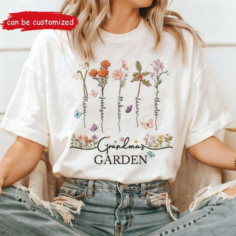 Grandma Custom Garden Floral Embroidered Comfort Colors T-Shirt - Thegiftio