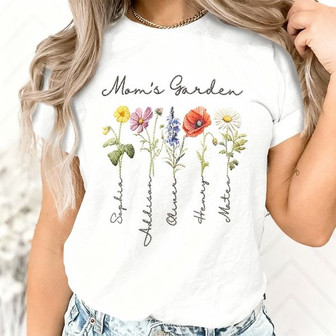 Heartfelt Embroidered Mom's Garden Custom Unisex T-Shirt Gift - Thegiftio UK