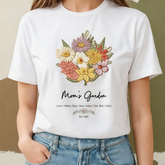 Heartfelt Mom's Garden Embroidered Floral Unisex T-Shirt Gift - Thegiftio UK