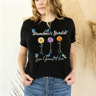 Personalized Grandma's Garden Embroidered Unisex T-shirt Gift - Thegiftio