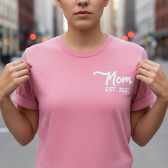 Personalized Mom Est Embroidered Unisex T-Shirt Keepsake Gift - Thegiftio