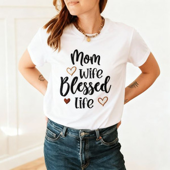 Blessed Mom Wife Life Embroidered Unisex T-shirt - Thegiftio