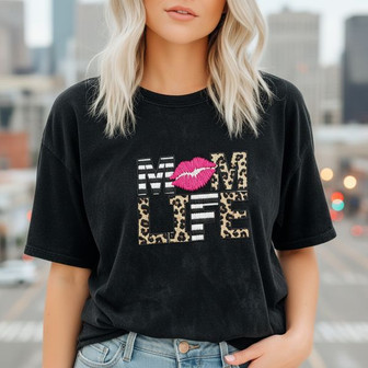 Fierce Mom Life Leopard Lips Embroidered Comfort Colors T-shirt - Thegiftio UK