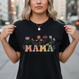 Grandma Love Personalized Floral Embroidered Comfort Colors T-Shirt - Thegiftio