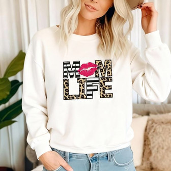 Trendy Leopard Lips Mom Life Embroidered Sweatshirt Gift - Thegiftio UK