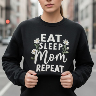 Funny Mom Life - Eat Sleep Repeat Embroidered Sweatshirt Gift - Thegiftio