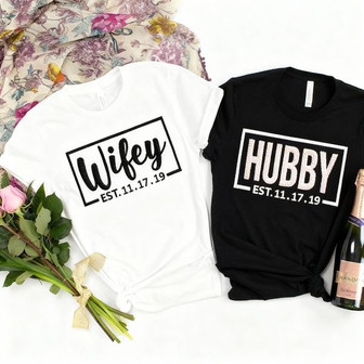 Celebrating Love - Wifey & Hubby Embroidered Unisex T-shirt Gift - Thegiftio UK