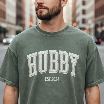 Cherished Wifey & Hubby Embroidered Comfort Colors T-shirt - Thegiftio UK