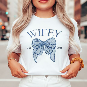 Chic Coquette Wifey Embroidered Unisex T-shirt Gift for Bride - Thegiftio