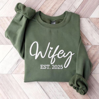 Custom Established Date Wifey Embroidered Sweatshirt - Thegiftio
